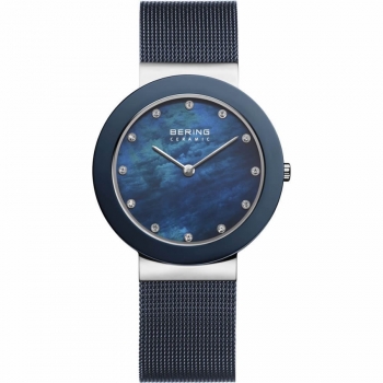 Bering Damenuhr 11435-387 Ceramic Silber Blau Uhr Damen Armbanduhr
