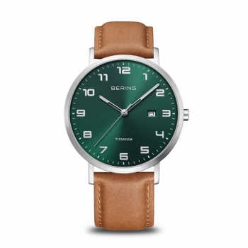 Bering Herrenuhr 18640-568 Armbanduhr Uhr Titanium Antiallergisch Leder
