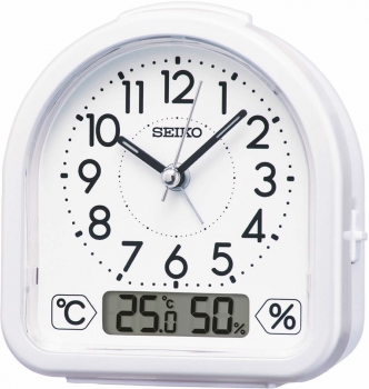 Seiko Wecker QHE191W Licht Thermometer Hygrometer Uhr Alarm kein ticken